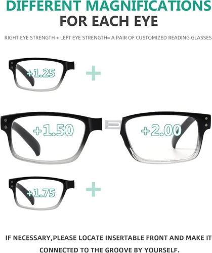 Vista 4 de (Debe comprar ambos ojos) Negro Claro Ojo Izquierdo+0.00 Gafas de lectura con diferente fuerza para cada ojo