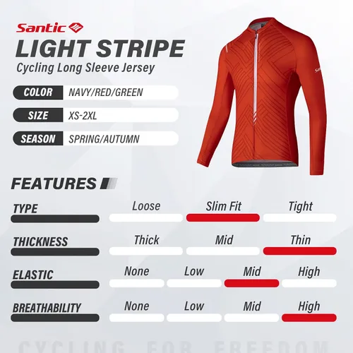 Vista 58 de Santic - Camiseta de ciclismo para hombre, manga larga, reflejante, cremallera completa, con bolsillos
