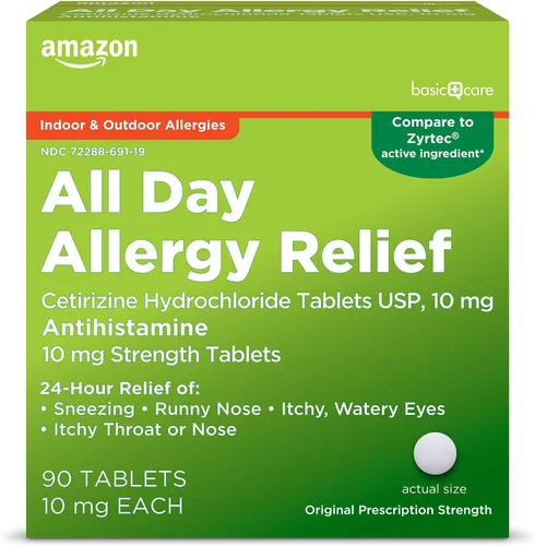 Vista 7 de Amazon Basic Care - Pastillas All Day Allergy de 10 mg de diclorhidrato de cetirizina, antihistamínico, 365 comprimidos