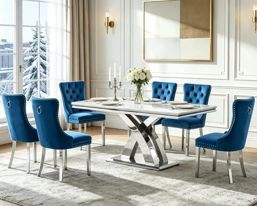 Vista 11 de Henf Mesa de comedor de mármol sintético de 68 pulgadas para 4-6 personas, mesa rectangular moderna con parte superior de mármol blanco y base