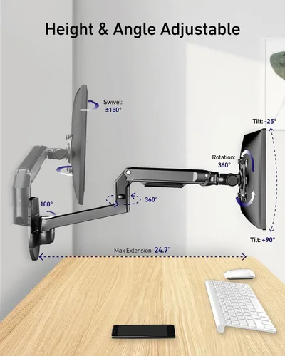 Vista 3 de Ergounion Soporte de pared para monitor para pantallas planas o curvas de hasta 38" dentro de 25 libras, soporte de pared con brazo ajustable