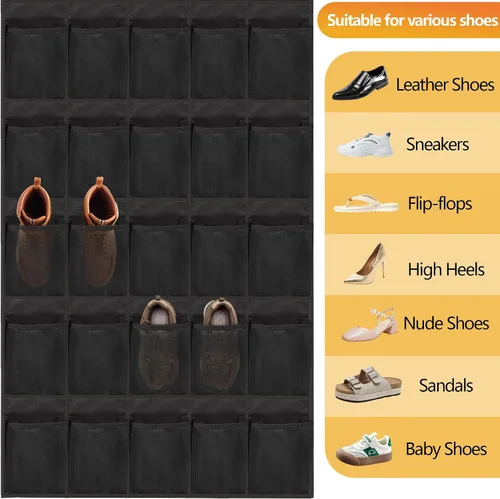 Vista 8 de Organizador de zapatos sobre la puerta, 40 bolsillos grandes de malla para colgar zapatos, organizador para armario, detrás de la puerta, soporte