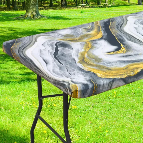 Vista 53 de Smiry Mantel cuadrado para mesa de pícnic, impermeable, elástico, ajustable, para campamento, protector de vinilo con parte trasera de franela Beige