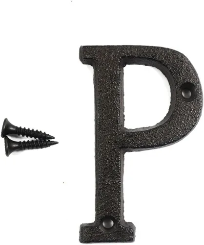 Vista 17 de Letras del abecedario de 3" en metal de hierro fundido decorativas, estilo clásico, para colgar letreros de pared, dirección, nombre, letrero