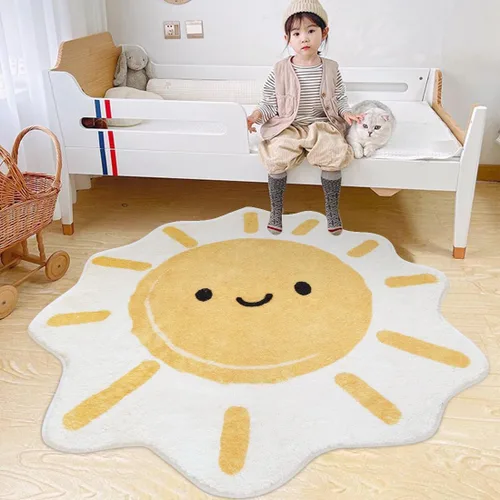 Vista 10 de Poowe Alfombra redonda con diseño de arco iris, colorida alfombra bohemia para niños, ultra suave, lavable, alfombra para habitación del cuarto