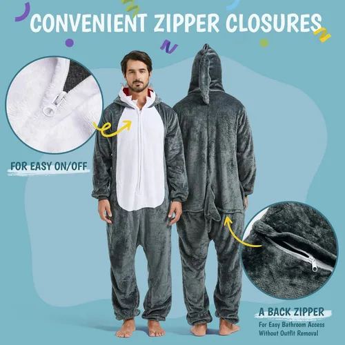 Vista 4 de Pijama de animal para adultos, disfraces de Halloween para mujeres, hombres, parejas, pijamas de Halloween, cosplay, mameluco de animales