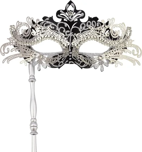Vista 2 de Hoshin Máscara de mascarada con palo, decoraciones de Mardi Gras, máscaras venecianas para mujer