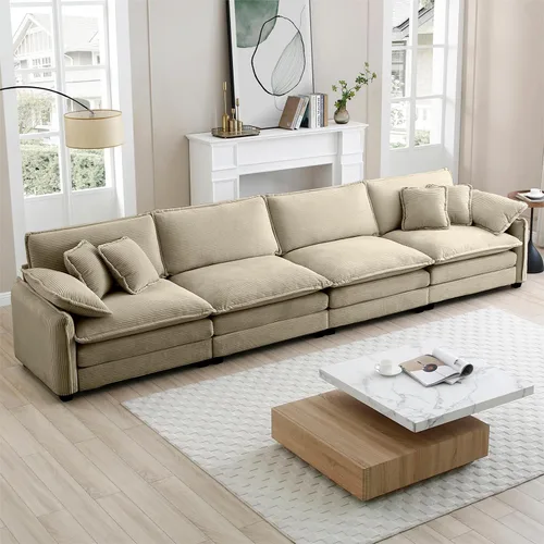Vista 114 de Sofá Loveseat Grande en Beige y Blanco de 194.8 cm, Sofás Seccionales de 2 Plazas Grandes para Sala de Estar, Sofá Seccional Modular de Tela
