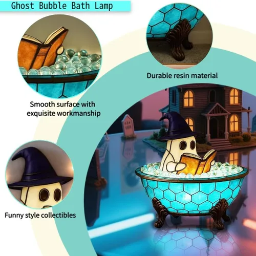 Vista 3 de Lámpara de baño de burbujas fantasma de Halloween, bonita luz nocturna LED espeluznante para decoración de baño, luces de bañera para niños, idea