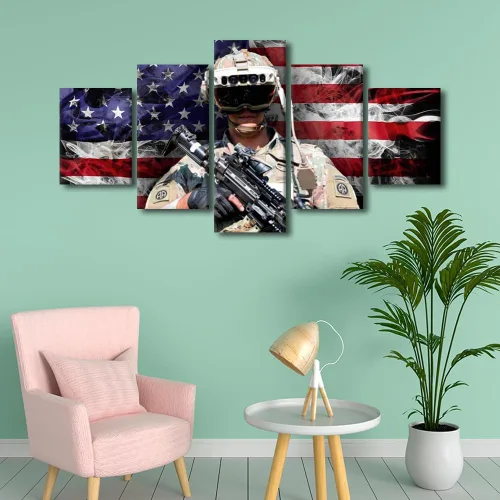 Vista 37 de Arte de pared para sala de estar, imágenes de la bandera estadounidense, impresión en lienzo, arte de pared militar de Estados Unidos de la Segunda