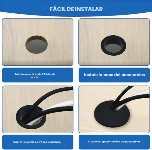 Vista 5 de SDTC Tech Paquete de 3 organizadores de cables de plástico negro con ojales de 1 pulgada para escritorio