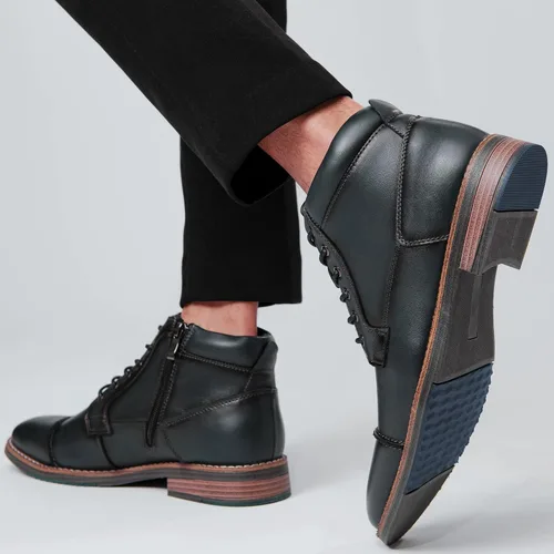 Vista 7 de Botas de vestir Oxford de cuero para hombre, botas de tobillo Chukka para negocios, trabajo, diario, zapatos para hombres