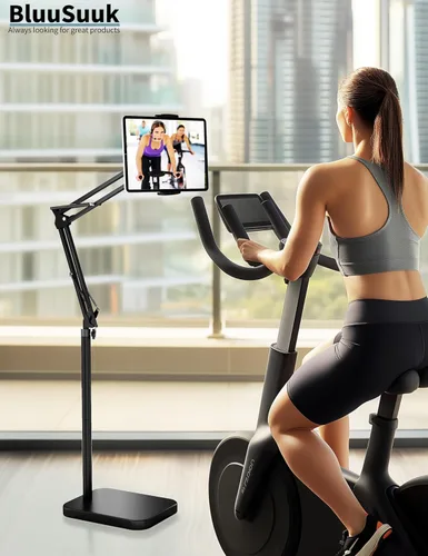 Vista 7 de BluuSuuk Soporte de suelo para tablet con base estable de 11 libras, soporte giratorio de brazo elástico de altura ajustable, compatible con iPad