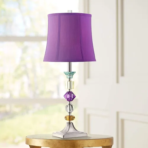 Vista 8 de 360 Lighting Lámpara de mesa tradicional estilo bohemio chic de 21" de alto, pantalla de vidrio multicolor telón azul turquesa orquídea decorativa