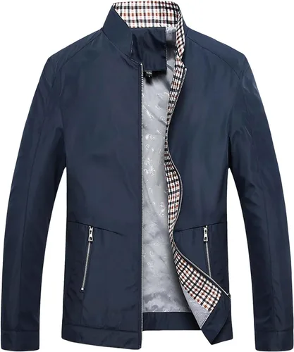 Vista 4 de Nuevas chaquetas para hombre Abrigos casuales Cuello alto Chaqueta bombardero de un solo pecho cálido y grueso Casual Top Otoño Primavera