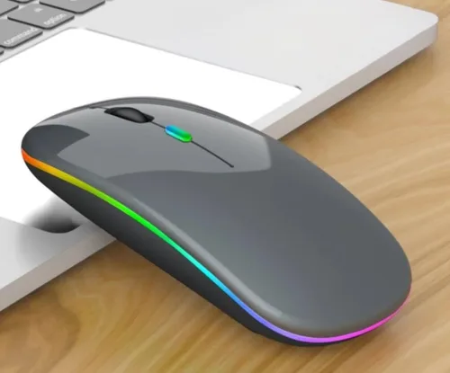 Vista 8 de Ratón delgado inalámbrico, recargable 2.4G, clic silencioso, RGB, 1600 DPI, batería de 500 mAh, compatible con Windows/Mac