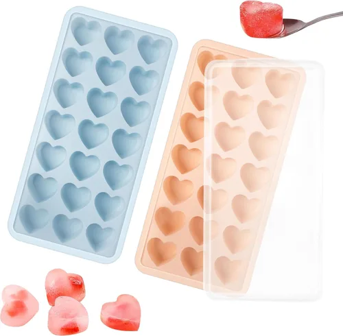 Vista 7 de Bandeja de cubitos de hielo en forma de corazón, molde de silicona de 21 agujeros con tapa extraíble flexible para whisky cóctel chocolate Azul