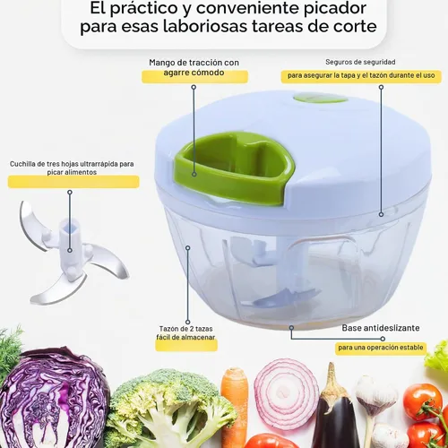Vista 9 de Picador Brieftons Quickpull. Picador de alimentos: poderoso cortavegetales/picadora/licuadora manual para trocear frutas, verduras, frutos secos