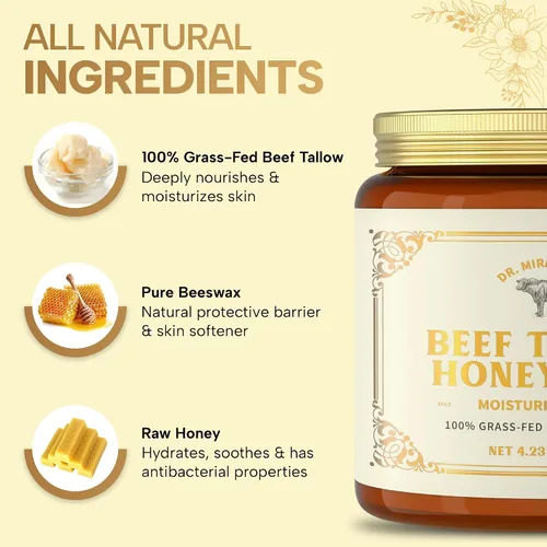 Vista 5 de Sarga de carne batida 100% alimentada con pasto y bálsamo de miel para la piel, hidratante para cara y cuerpo con cera de abeja orgánica y bálsamo