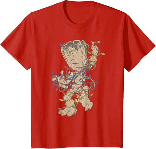 Vista 3 de Marvel Camiseta de luces navideñas Guardians Of The Galaxy Groot, Negro, S