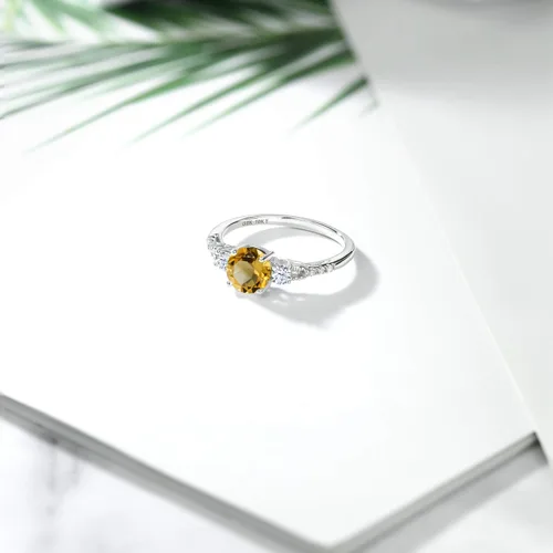 Vista 149 de Gem Stone King Anillo de compromiso de 3 piedras preciosas redondas de oro blanco de 10 quilates con piedra natal de 0.236 in con piedra natal