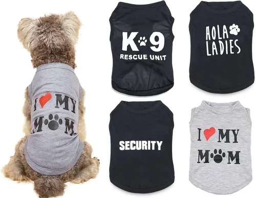 Vista 5 de Paquete de 4 camisetas para perros XS para perros y cachorros, ropa de verano funny chihuahua yorkie dog tshirt, blue cooling vests, stretchy