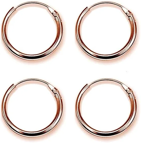 Vista 2 de Juego de 2 pares de aretes de aro unisex de plata de ley con destello de oro rosa, Metal