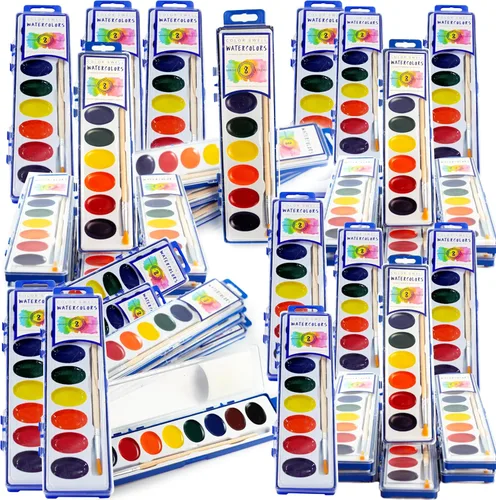 Vista 13 de Juego de pintura de acuarela de 8 colores con pinceles de madera, lavable y no tóxico, ideal para niños, estudiantes y actividades en el aula