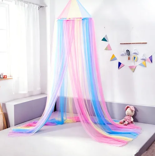 Vista 2 de Toldo de cama arcoíris con luces para niñas, toldo para habitación de niñas, red de cama para cama individual, individual, matrimonial, queen