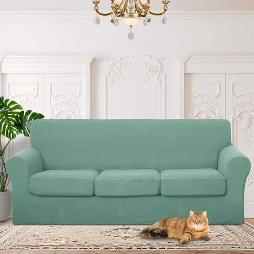 Vista 68 de 2 fundas elásticas para sillas de 1 cojín, protector de muebles, fundas de sofá, lavables, aptas para mascotas, funda antideslizante con parte