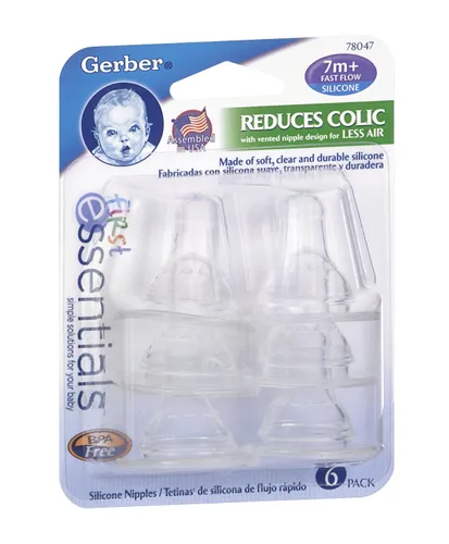 Vista 2 de Gerber First Essential - Pezones de silicona, flujo rápido, 6 unidades (paquete de 1)