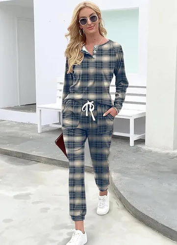 Vista 6 de Wiholl - Conjuntos de dos piezas para mujer: ropa cómoda con sudadera abotonada y pantalones deportivos con bolsillos