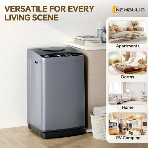 Vista 9 de [Usado] NEWBULIG Lavadora portátil de 1.06 pies cúbicos, capacidad de 7.7 libras, lavadora compacta completamente automática con 10 ciclos de lavado