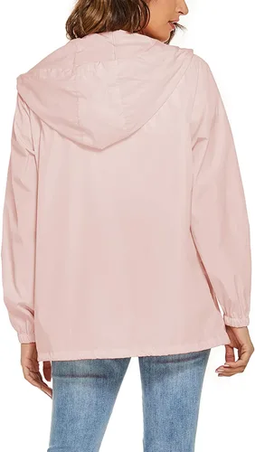 Vista 5 de Avoogue Chaqueta impermeable para mujer, ligera, transpirable, con capucha, rompevientos activos con bolsillo