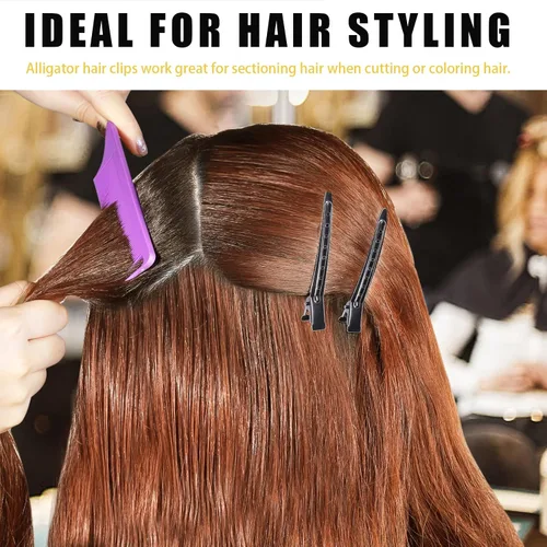 Vista 6 de YGDZ Pinzas de pico de pato, 30 pinzas de pelo de cocodrilo de metal de 3.5 pulgadas con agujeros, pinzas para el cabello para seccionar peinados