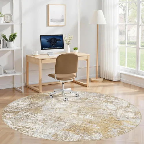 Vista 6 de Tortania Alfombra redonda lavable de 5 pies para sala de estar: Alfombra moderna abstracta neutra grande suave y delgada – Alfombra antideslizante