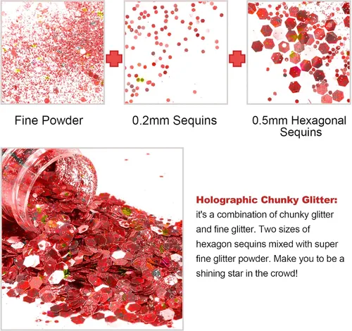 Vista 3 de HEMOER Purpurina Gruesa Holográfica, 12 Colores de Lentejuelas Brillantes, Conjunto de Purpurina de Poliéster Exclusivo Mixto para Resina Epoxi