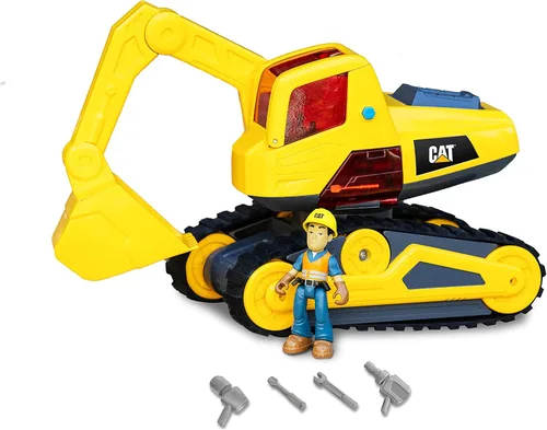 Vista 4 de CAT Juguetes de construcción, excavadora Power Action, luz y sonido, funciona con pilas, a partir de 3 años