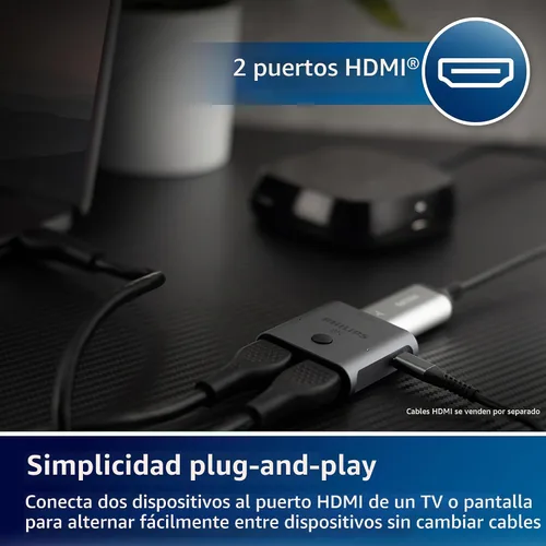 Vista 3 de Philips 2 Device HDMI 2.1 Switch Splitter [8K @60Hz 4K @120Hz] Sonido envolvente HD Dolby 7.1, transferencia de datos de 48 Gbps, juegos, Smart