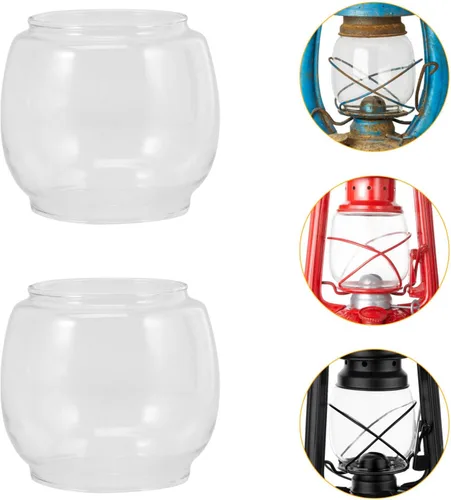 Vista 9 de Lámpara de queroseno, lámpara de cristal, chimenea, 2 piezas, pantalla de queroseno de vidrio transparente, cubierta de linterna curva, globo