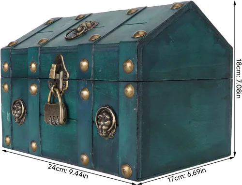 Vista 6 de DIYDEG Caja de madera del tesoro, hecha a mano, caja decorativa de gran capacidad con bloqueo de contraseña, estuche organizador para regalo