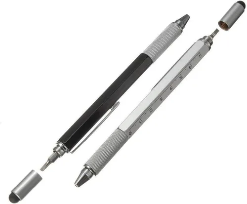 Vista 7 de Bolígrafo multifunción Tech-Tool con recambios de tinta, herramienta 6 en 1 con bolígrafo, lápiz táctil para pantalla, regla, nivel de burbuja Plata