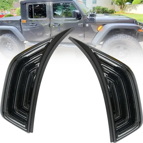 Vista 8 de Luces direccionales LED de marcador lateral para J'eep Wrangler 2018-2023, J'eep Gladiator 2020-2023, lente transparente, guardabarros delanteros