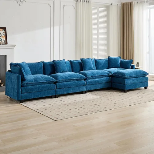 Vista 92 de Sofá seccional modular verde de 111.5", sofás seccionales grandes de 3 plazas para sala de estar, sofá nube oversized de tela chenille con otomana
