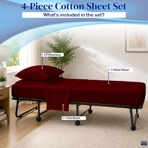 Vista 4 de Juego de sábanas para cuna de 33 x 75 pulgadas, juego de sábanas de algodón egipcio (4 piezas) para colchón de tamaño cuna ajustable para cama