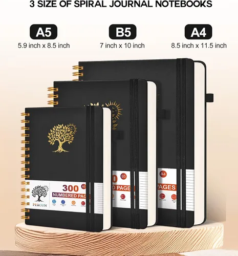 Vista 2 de Cuaderno grande en espiral para mujeres y hombres, 300 páginas rayadas numeradas, con rayas universitarias, cuaderno encuadernado en espiral de tapa