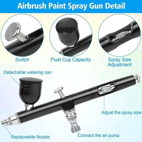 Vista 3 de Kit de aerógrafo, pistola de aerógrafo de alimentación por gravedad de doble acción con boquilla de 0.012 in, juego de pulverizador de pintura