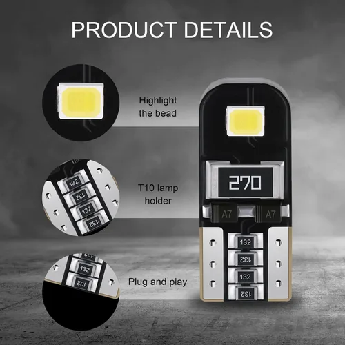 Vista 3 de 10 bombillas LED 194, T10 2835 W5W 2SMD Chipsets 6000K blanco luces de matrícula, repuesto para interior de coche, cúpula de mapa, puerta, lectura