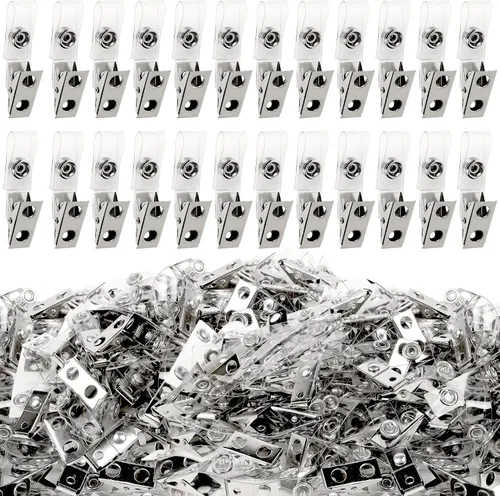 Vista 10 de Happy Trees 50 unidades de clips de metal para insignias con correas de PVC transparente, clip de soporte de identificación para portainsignias