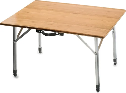 Vista 9 de Camco Mesa de camping plegable de bambú con patas de aluminio, parte superior de bambú natural mide 25 ½ x 19 ¾ pulgadas y soporta hasta 85 libras
